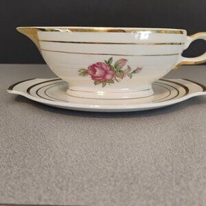 Salem China Vintage Mount Vernon Pattern Gravy Boat and Tray, Rare